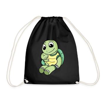 Turtle Family - Turtle with Baby - Drawstring Bag - black - Front