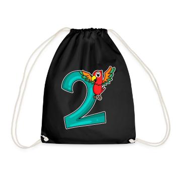 2. Geburtstag - 2 Jahre alt - Papagei Motiv - Turnbeutel - Schwarz - Vorne