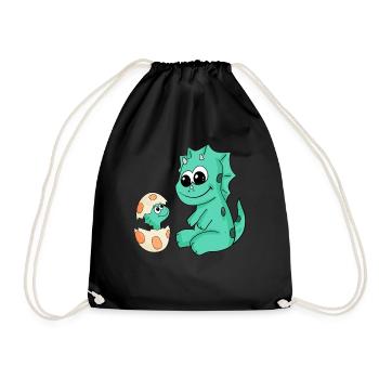 Dinosaurier mit Baby Dinosaurier - Turnbeutel - Schwarz - Vorne