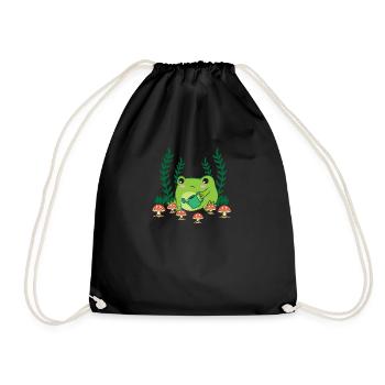 Cottagecore Aesthetic Frog Garden Mushroom - Drawstring Bag - black - Front