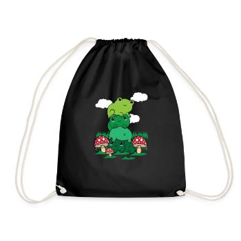 Cottagecore Aesthetic Kawaii Frosch Pile Pilz - Turnbeutel - Schwarz - Vorne