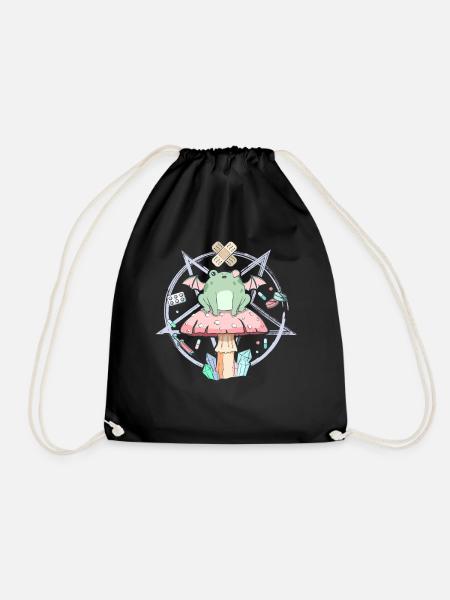 Cottagecore Aesthetic Pastel Goth Frog Pentagram - Drawstring Bag - black
