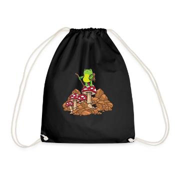 Cottagecore Aesthetic Kawaii Frosch Hiking Pilz - Turnbeutel - Schwarz - Vorne