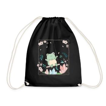 Cottagecore Esthétique Kawaii Grenouille Fleur de Cerisier - Sac de sport léger - noir - Devant