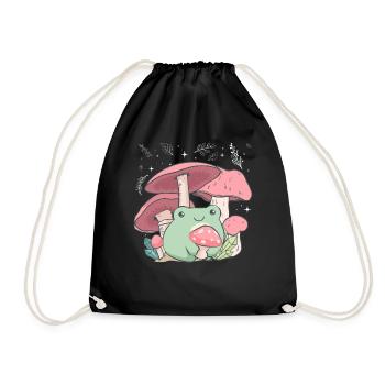 Cottagecore Aesthetic Frog Mushroom Hug - Drawstring Bag - black - Front