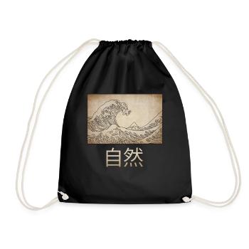 Dark Academia Aesthetic Great Wave Off Kanagawa - Drawstring Bag - black - Front