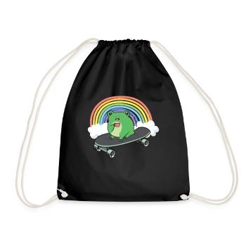 Cottagecore Aesthetic Cute Skateboarding Frog - Drawstring Bag - black - Front