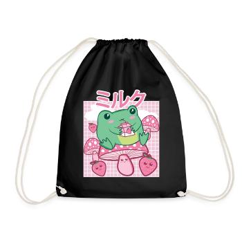 Cottagecore Aesthetic Frog Drinks Japanese Milk - Drawstring Bag - black - Front