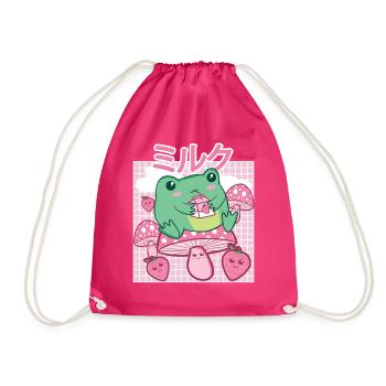 Cottagecore Aesthetic Frosch Trinkt Japanese Milk - Turnbeutel - Fuchsia - Vorne