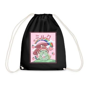 Cottagecore Aesthetic Frog Drinks Japanese Milk - Drawstring Bag - black - Front