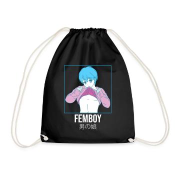 Femboy Japanese Anime Boy Gay Pride Crossdressing - Drawstring Bag - black - Front