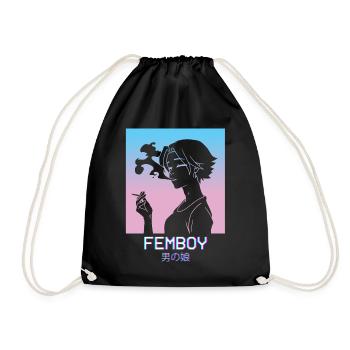 Femboy Anime Boy Vaporwave Aesthetic Pastel Goth - Turnbeutel - Schwarz - Vorne