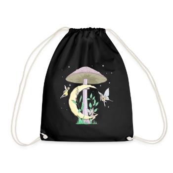 Fairycore Aesthetic Fairy Mushroom Moon Fairies - Drawstring Bag - black - Front