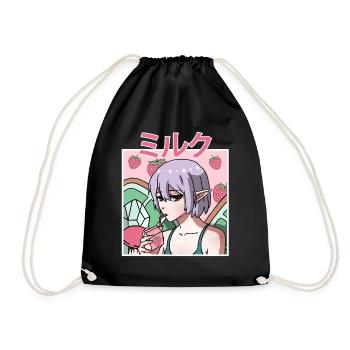Fairycore Aesthetic Fee trinkt Erdbeermilch - Turnbeutel - Schwarz - Vorne