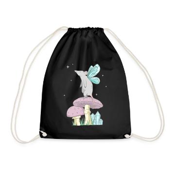 Fairycore Aesthetic Fairy Mouse on a Mushroom - Drawstring Bag - black - Front
