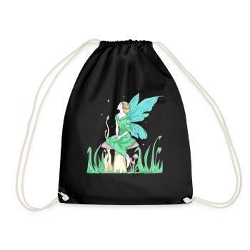 Fairycore Aesthetic Elf Fairy on a mushroom - Drawstring Bag - black - Front