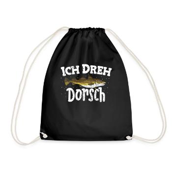 Ich dreh Dorsch Angeln Spruch Vatertag outfit - Turnbeutel - Schwarz - Vorne