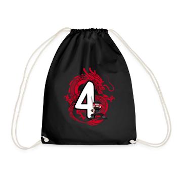 4th Birthday Boy 4 Years Ninja Dragon Costume - Drawstring Bag - black - Front