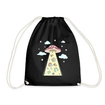 Cottagecore Aesthetic Alien UFO Kidnapping Frog - Drawstring Bag - black - Front