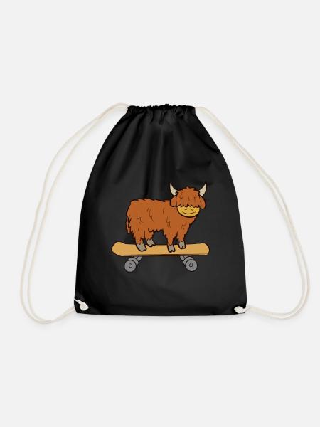 Skateboard Highland Cow Love Highland Cows - Drawstring Bag - black