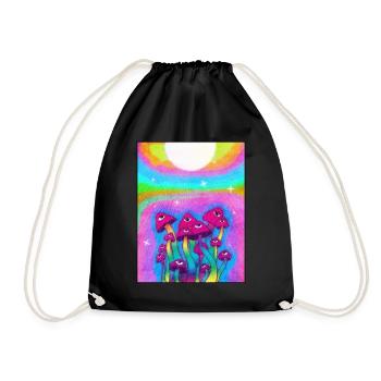 Kidcore Aesthetic Weirdcore Mushroom Eyes Retro - Drawstring Bag - black - Front