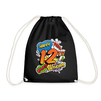 12. Geburtstag Junge Comic-Stil Superhelden - Turnbeutel - Schwarz - Vorne