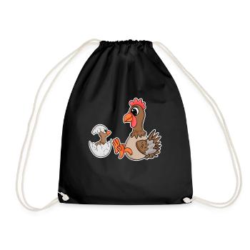 Chicken with baby chicken - Drawstring Bag - black - Front