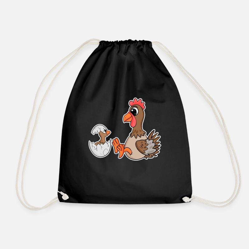 Huhn mit Baby Huhn - Turnbeutel - Schwarz