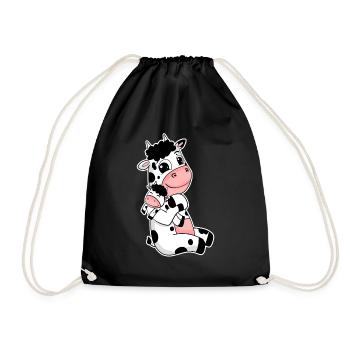 Famille vache - Vache avec bébé - Motif vache - Sac de sport léger - noir - Devant