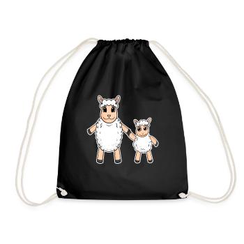 Sheep Family - Sheep with Baby - Sheep Motif - Drawstring Bag - black - Front