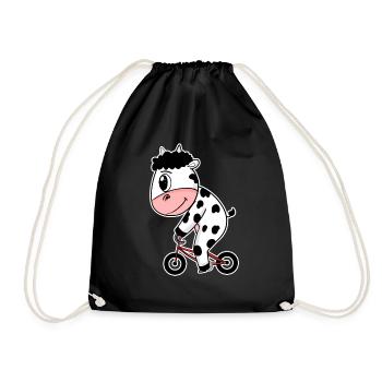 Cow on bike - Drawstring Bag - black - Front