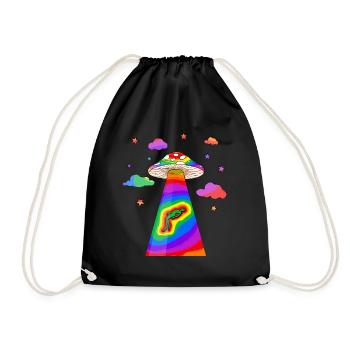 Kidcore Aesthetic Alien UFO Kidnapping Mushroom - Drawstring Bag - black - Front