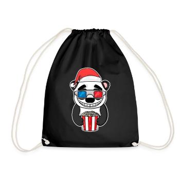 Weihnachten Panda Bär Popcorn Kino - Turnbeutel - Schwarz - Vorne