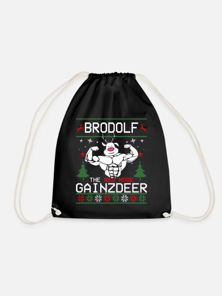 Brodolf The Red Nose Gainzdeer Ugly Sweater - Turnbeutel - Schwarz