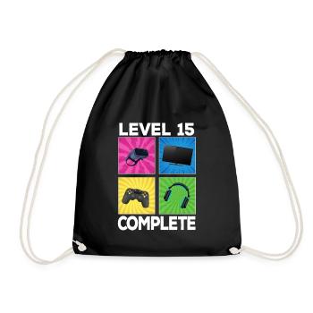 Level 15 complete 2007 Game 15th Birthday - Drawstring Bag - black - Front