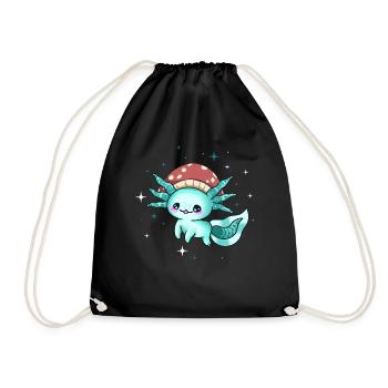 Cottagecore Aesthetic Kawaii Axolotl Mushroom Head - Drawstring Bag - black - Front