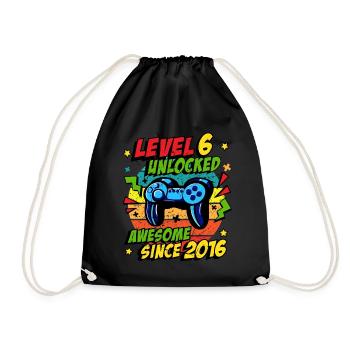 Level 6 Freigeschaltet 2016 Game 6. Geburtstag - Turnbeutel - Schwarz - Vorne