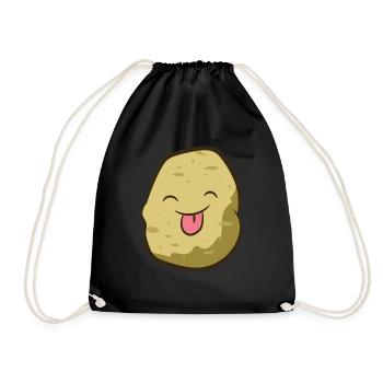 Potato - sticks out tongue - Drawstring Bag - black - Front