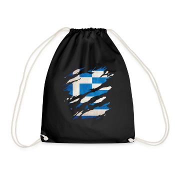 Griechenland - Nationalfahne, Kratzer, Risse - Turnbeutel - Schwarz - Vorne
