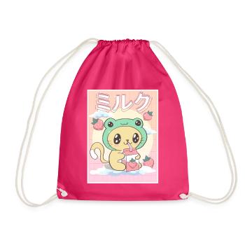 Japanese Aesthetic Kawaii Katze Frog Erdbeermilch - Turnbeutel - Fuchsia - Vorne