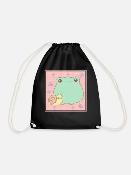 Cottagecore Aesthetic Kawaii Frosch Schnecke Gesch - Turnbeutel - Schwarz