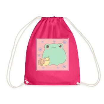 Cottagecore Aesthetic Kawaii Frog Snail Gesch - Drawstring Bag - fuchsia - Front
