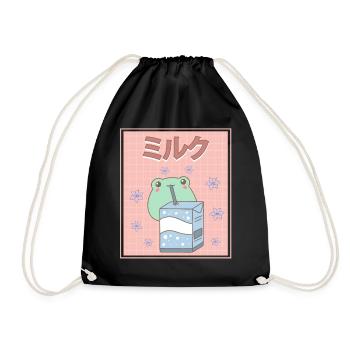 Cottagecore Aesthetic Kawaii Frog Milk Carton Ge - Drawstring Bag - black - Front