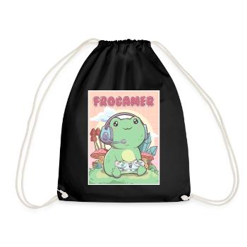 Cottagecore Aesthetic Kawaii Frog Gamer Frogamer G - Drawstring Bag - black - Front