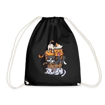 Sleeping Cats Stack Anime Kawaii Kittens - Drawstring Bag - black - Front