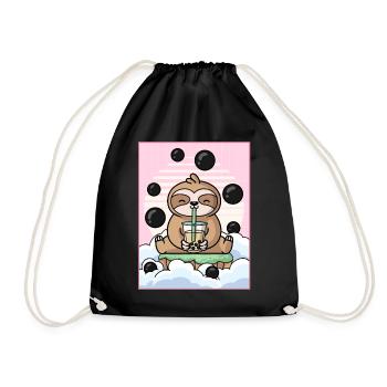 Japanese Aesthetic Kawaii Sloth Boba Milk Tea G - Drawstring Bag - black - Front
