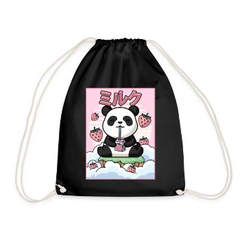 Japanese Aesthetic Kawaii Panda Bär Erdbeermilch G - Turnbeutel - Schwarz - Vorne