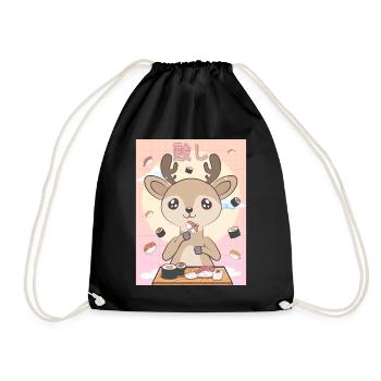 Japanese Aesthetic Cute Kawaii Deer Sushi Gesch - Drawstring Bag - black - Front