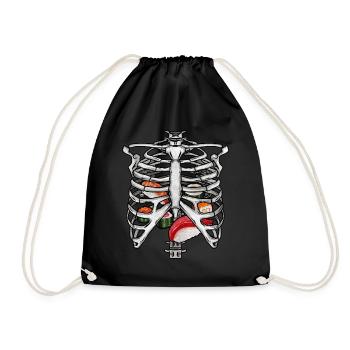 Japanese Aesthetic Skeleton Rib Cage Sushi Gesch - Drawstring Bag - black - Front