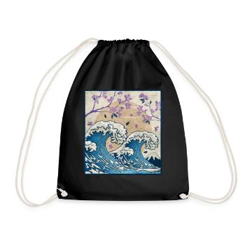 Esthétique japonaise Kanagawa Wave Cherry Blossom Ge - Sac de sport léger - noir - Devant